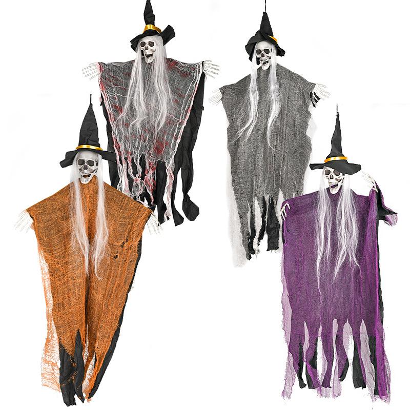 Skeleton Hanging Ghost 4-Piece Halloween Decoration Hooded Skeleton Hanging Ghost House Secret Room Scene Arrangement Props