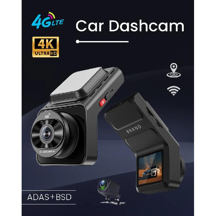 4K +4G 2Inch dashcam with dual lens record wifi gps tracking fit remote live video check on phone 12-24v power supply car camera