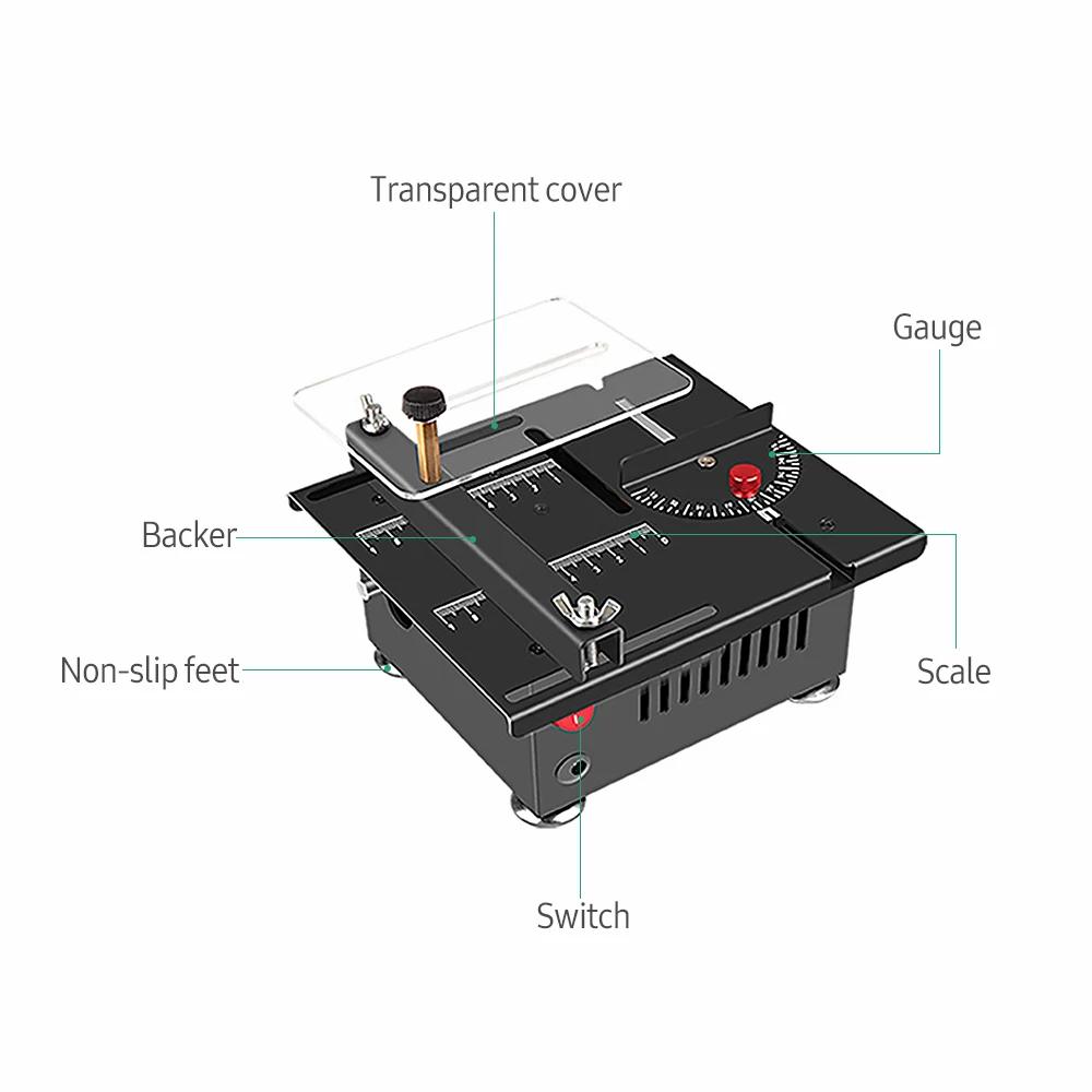 100W Multi Functional Table Saw Mini Desktop Electric Saw Adjustable Liftable Blade  Cutter Speed and Angle 16MM Cutting Depth