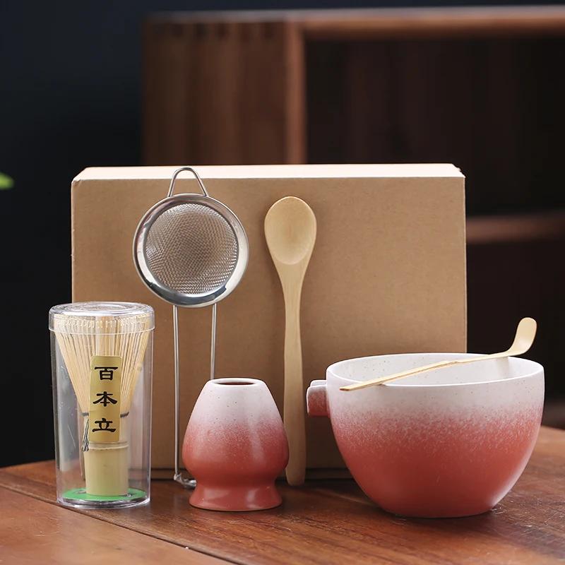 4/6-teiliges japanisches Matcha-Set mit Keramikschale, Bambus-Matchabesen, Teelöffel, Teesets mit Sieb, Teezubereitungswerkzeuge, Zubehör