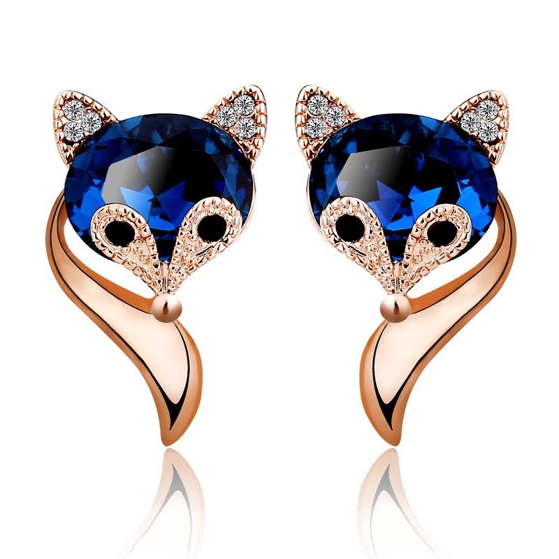 Earrings Fox Blue Drop Stud Earrings Rhinestone Gift For Women Trendiness Girl
