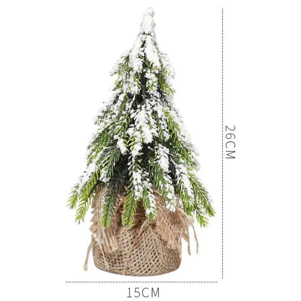Elegant Handmade Miniature Snow Pine Tree Stable Green Mini Christmas Tree Burlap 20CM Party