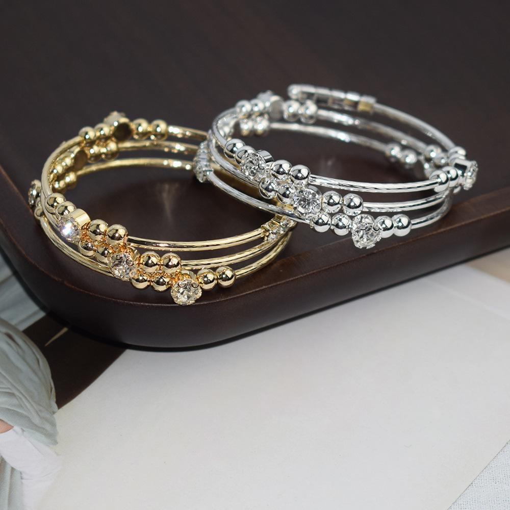 Korean Style New 3-Row Winding Arm Open-Ended Bracelet Indian Rhinestone Copper Bead 1228