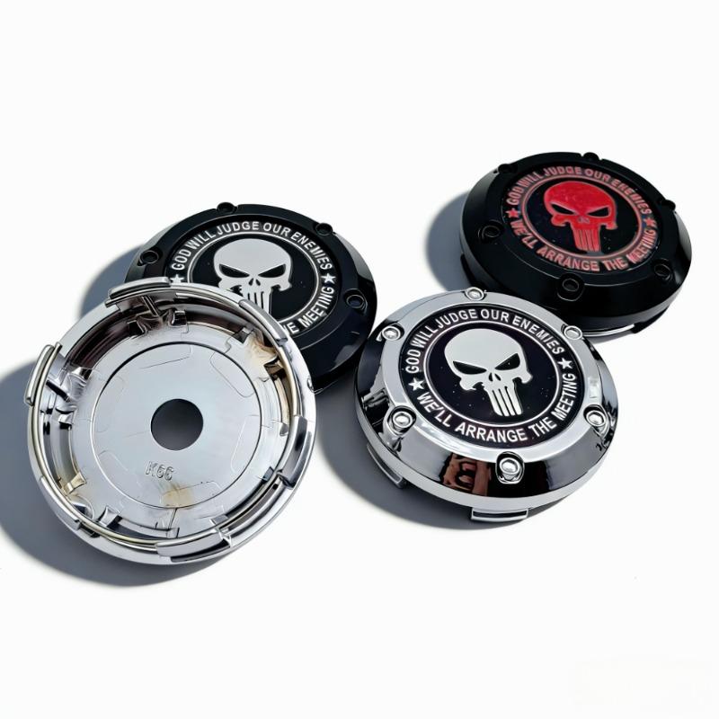 4pcs Skull Logo Badge Emblem Car Wheel Center Caps 66MM Clips 62MM Rim Hubcaps Dust Cover Wheels Cap Hub Replace Car Accessories