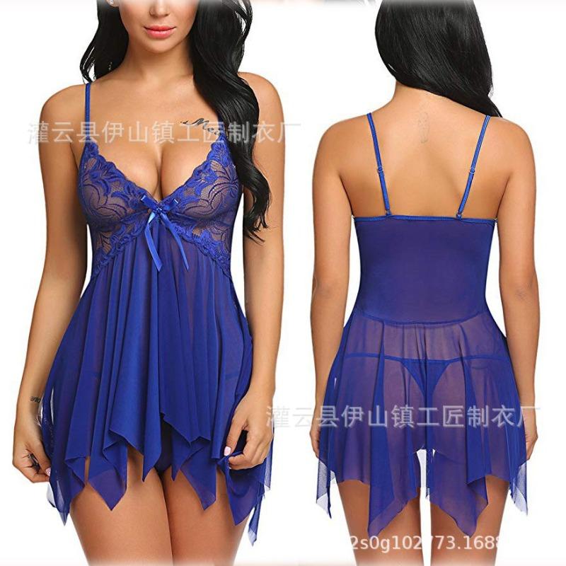 Letní dámská krajková síťovaná sexy souprava spodního prádla pokušení podvazkové pyžamo