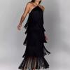 European American Fashion Halter Backless Slit Tassel Maxi Dress for Women