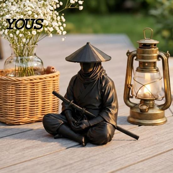 Samurai Warrior Statue Japanese Statue, 3D Printed Ninjas Figurine, Sit in Meditation Style Craft Sculpture for Home Tea Room Zen Decoration,