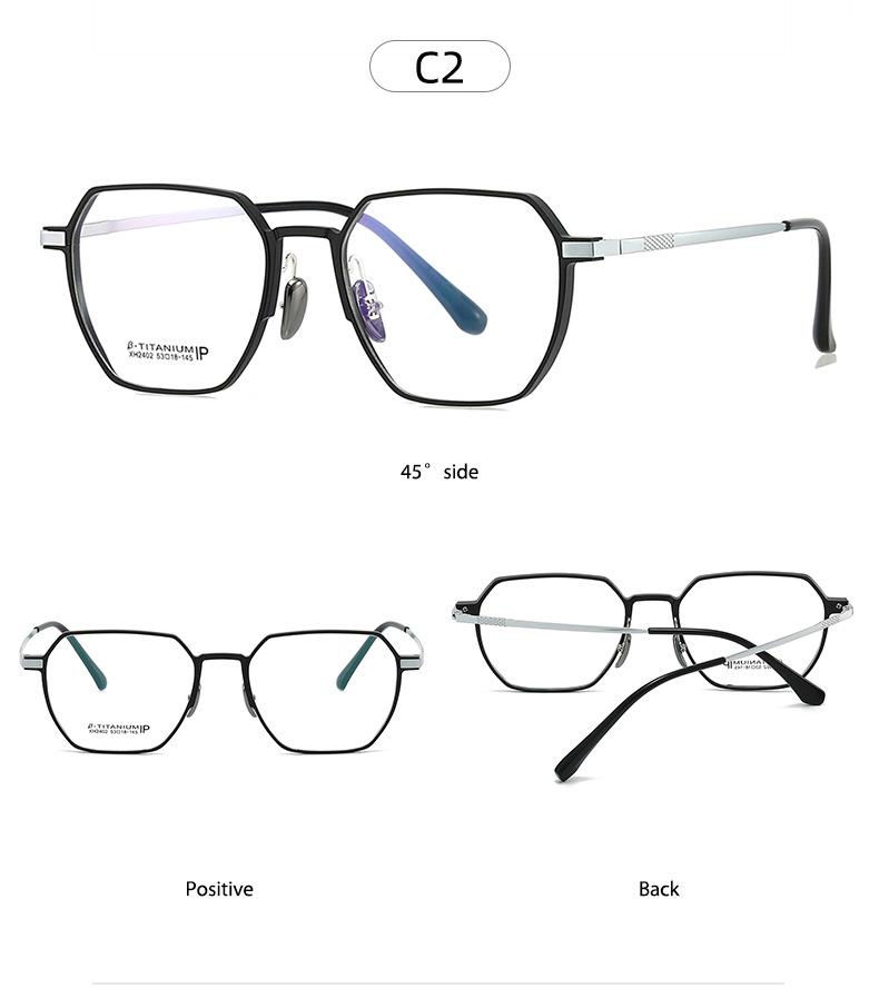 Titanium Anti-Blue Light Glasses, Fashionable Academic Style, Metal Frames, Flat Lenses, Myopia Compatible - Model 2402.