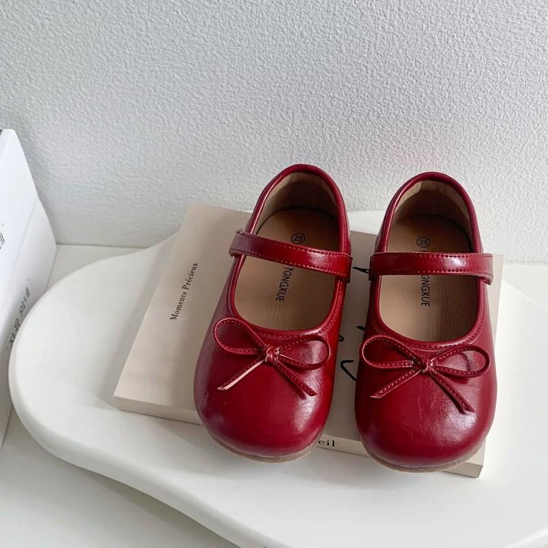 Youth Style Shoes Girls Ballet Flat Shoes Soft Sole Princess Style Slip-On Kids Fall Black Red