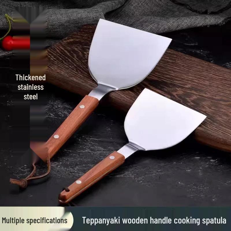 Newcomer Offer: Wooden Handle Stainless Steel Cooking Spatula - Ideal for Frying, Korean Teppanyaki, Steak, and Wok Cooking