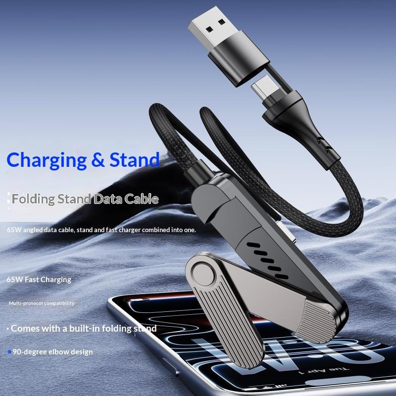 65W Type C Fast Charging Cable 1.5M USB A/C to Type C Data Wire with 3 Fold Holder for Phone Laptop Travel Use