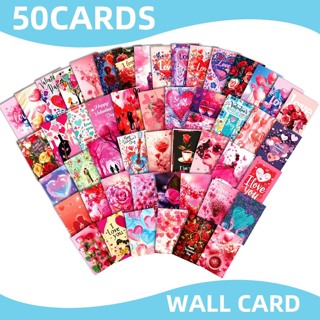 50 Valentine's Day Wall Decoration Cards For Living Room, Bedroom, Study Room Message Postcards