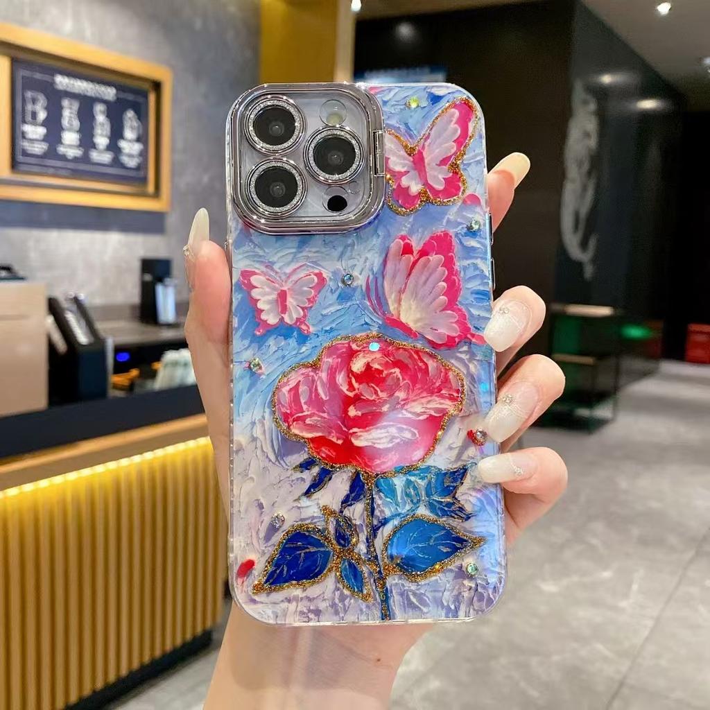 Applicable To IPhone 16 Blu ray Castle Mobile Case Oil Painting Apple 15 with Bracket 14proMax Anti Fall Protection Case