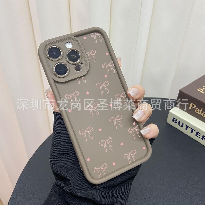 Powder bow is suitable for Apple 17 mobile phone case 16promax all-inclusive 15 anti-drop 14 emery 13 protective cover 11.