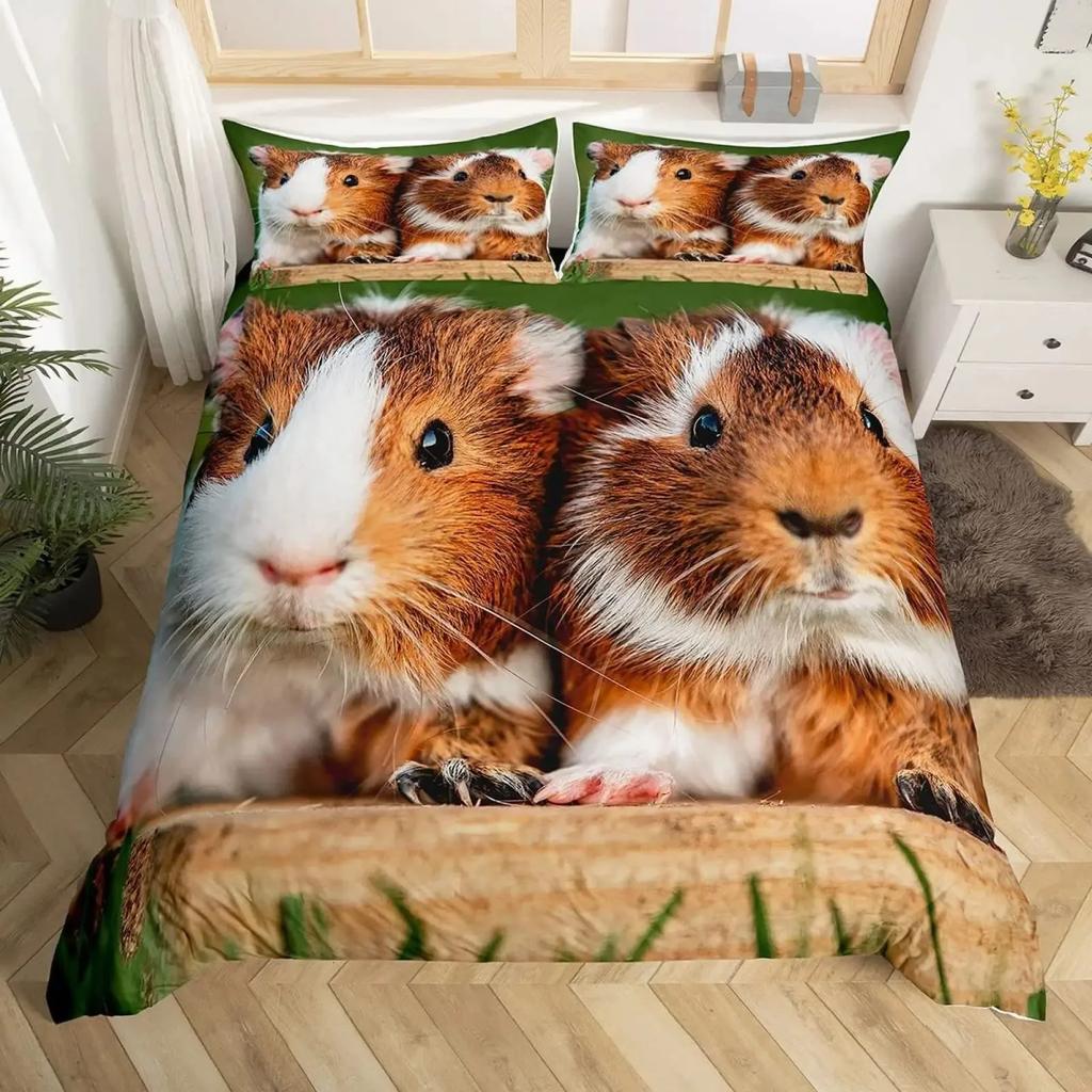 Guinea Pig Duvet Cover Set King Size Cute Guinea Pig Comforter Cover Rodent Breeds Bedspread Cover Animal Print Bedding Sets