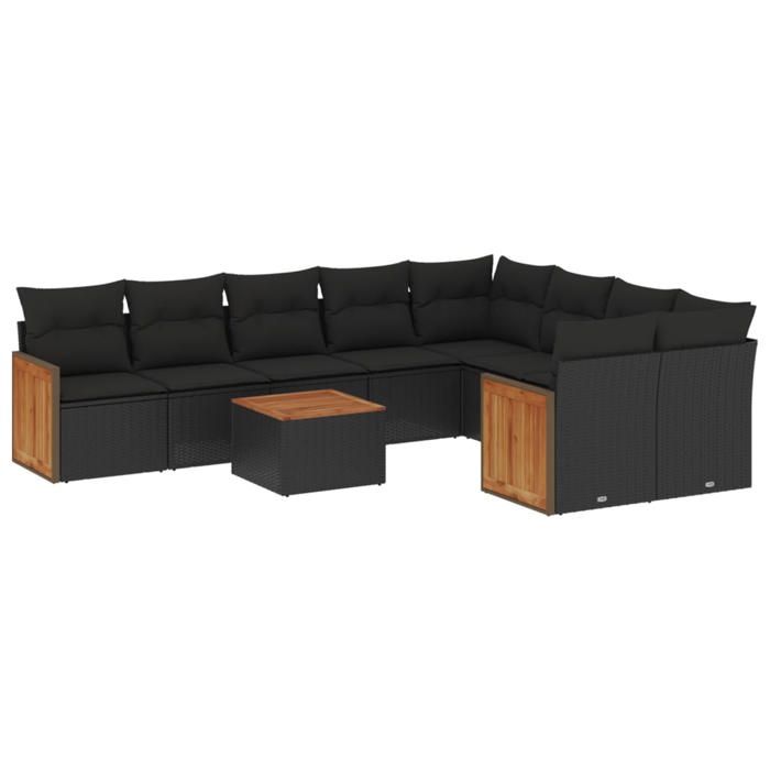 VidaXL Garden Lounge Set with Cushions 10 Pcs, Patio Sofas, Patio Furniture Set, Outdoor Furniture, Black 3260389