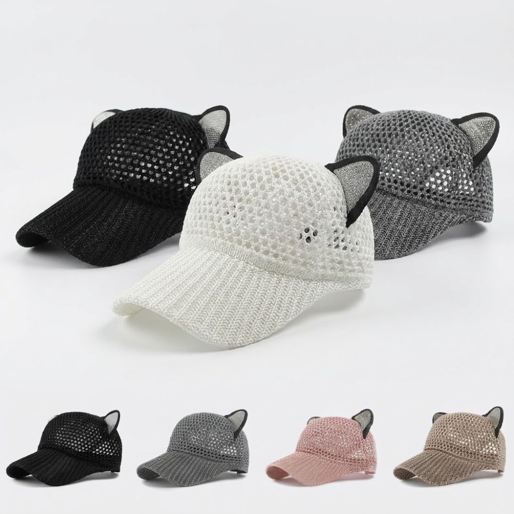 Fashion Cat Ears Baseball Cap Hollow Design Breathable Sun Hat UV Protection Simple Peaked Cap Unisex Outdoor