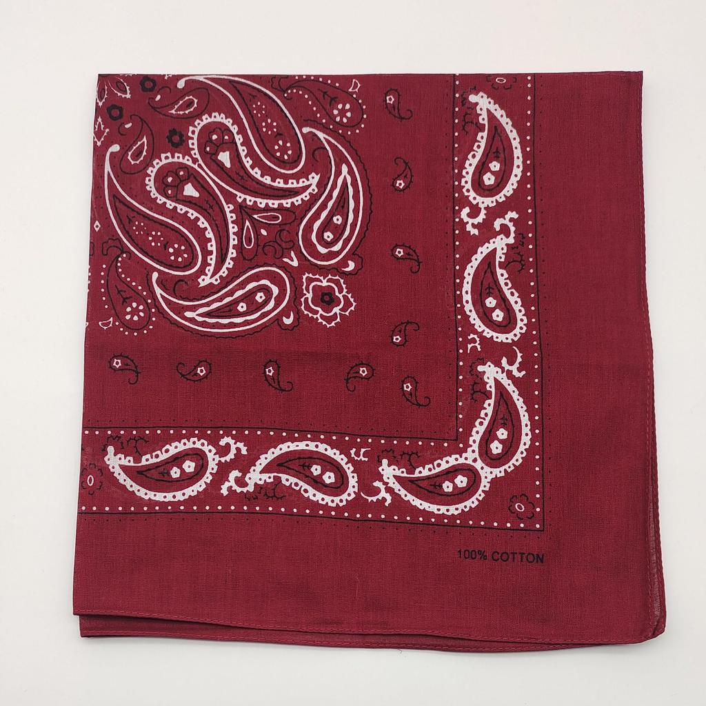 Trifong Paisley Bandana Red Handkerchief Adults 100% Cotton 55cm x 55cm Wine Red