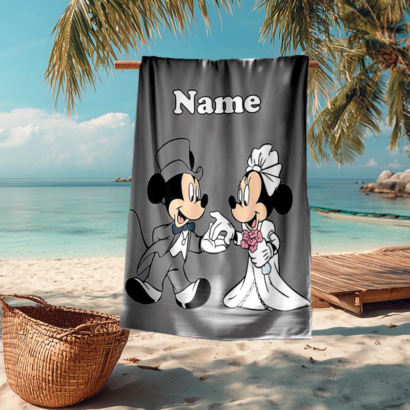 Custom Name Ultra-Soft Beach Towel with Mickey Minnie Theme,Ideal for Pool - Camping, Diving - Perfect Travel Essential, Vibrant Beach Towel.