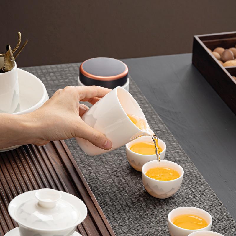 Ink white porcelain kung fu tea set home living room high-end light luxury gaiwan teacup ceramic teapot office
