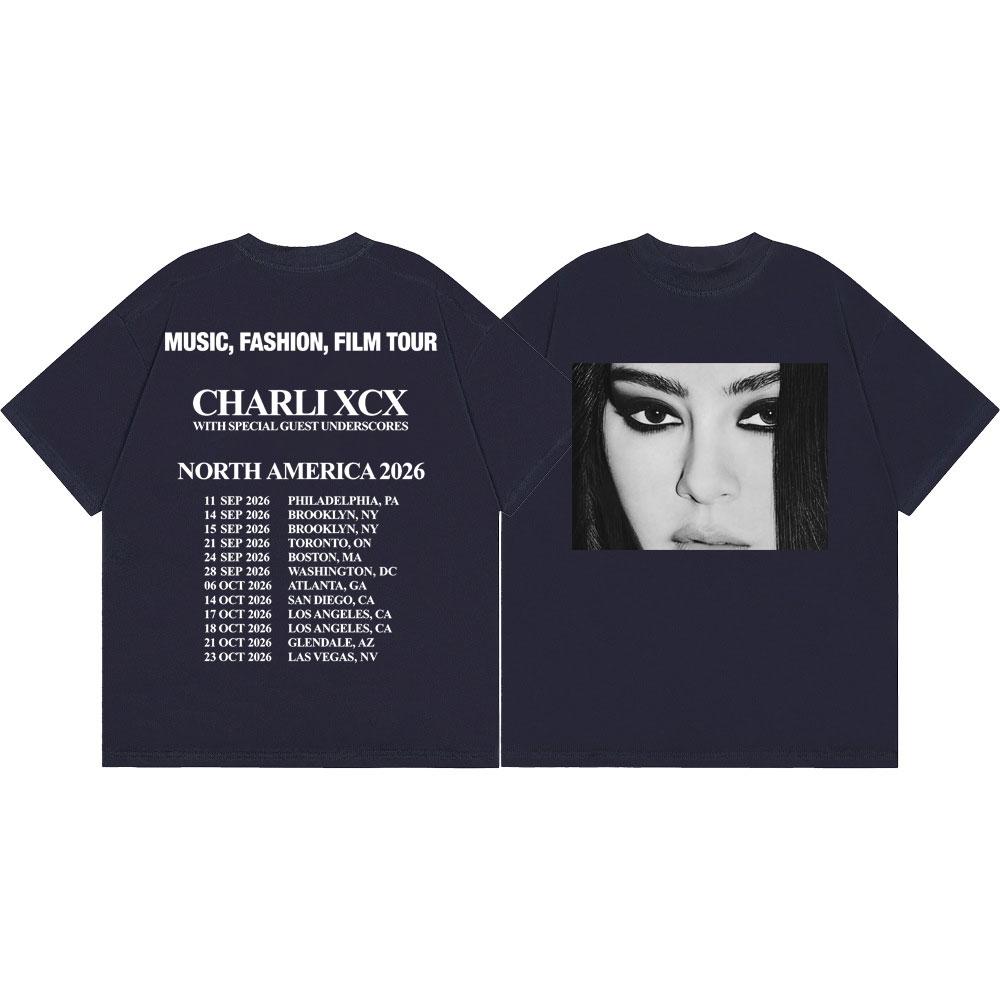 Charli Xcx Music Fashion Film Tour 2026 T Shirt Men Women Vintage Aesthetic T-shirt High Quality Cotton Short Sleeve T-shirts