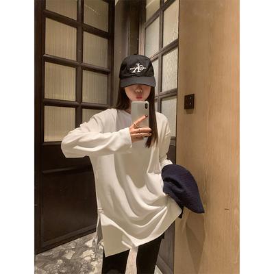 Chemisier Petit Tendance Automne Nouveau Vêtements pour Femmes Version Coréenne Couleur Unie Fente T-shirt Manches Longues Haut pour Femmes Chemise de Base