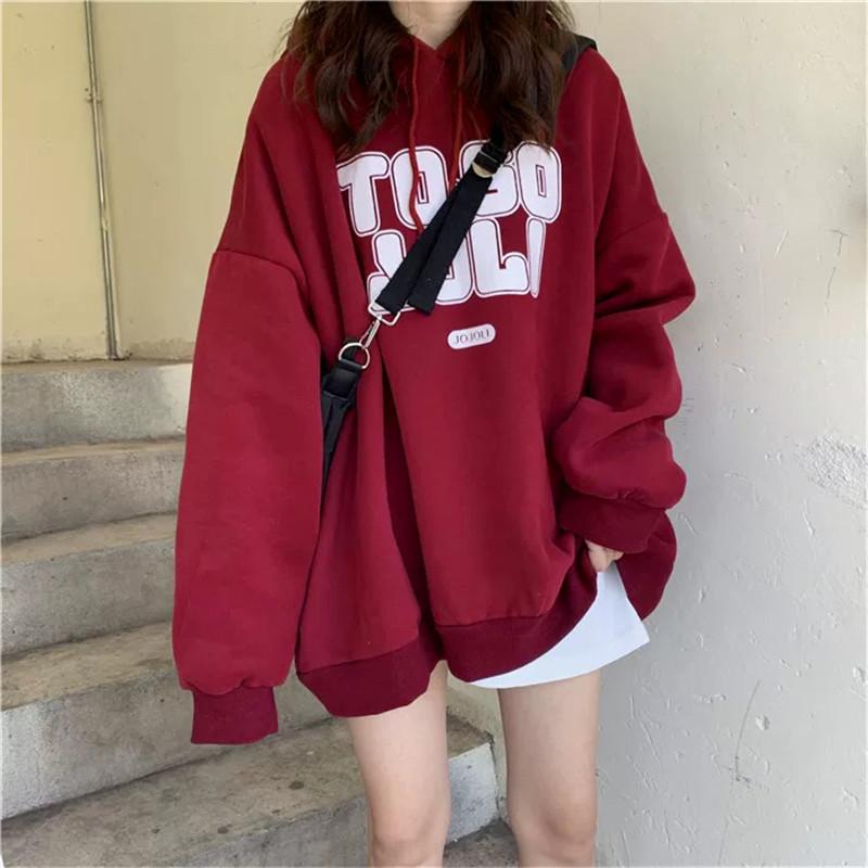 Hooded Sweater Women's Autumn and Winter Fleece Thickened Loose Lazy Style Versatile Top Jacket