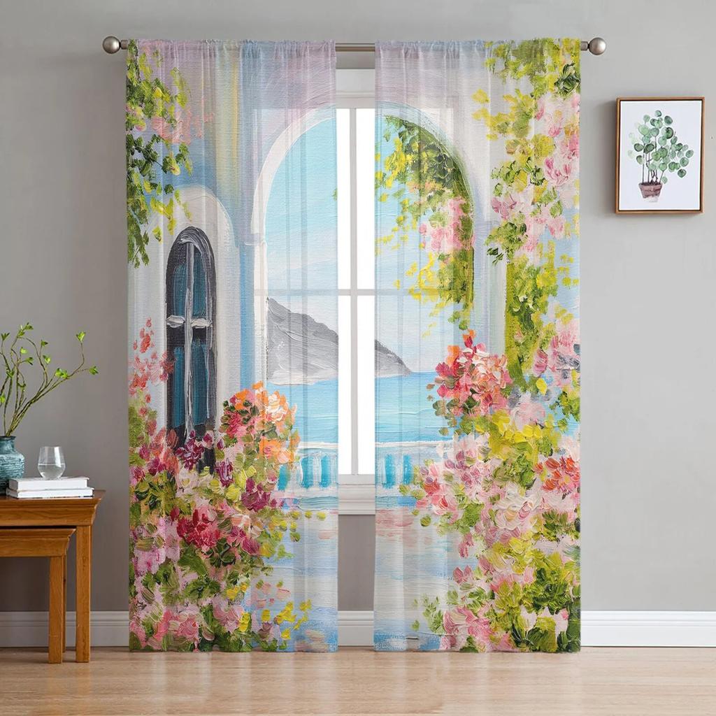 Garten Balkon Blumen Tüll Vorhänge für Wohnzimmer Sheer Vorhang Schlafzimmer Voile dekorative Fenster Behandlungen