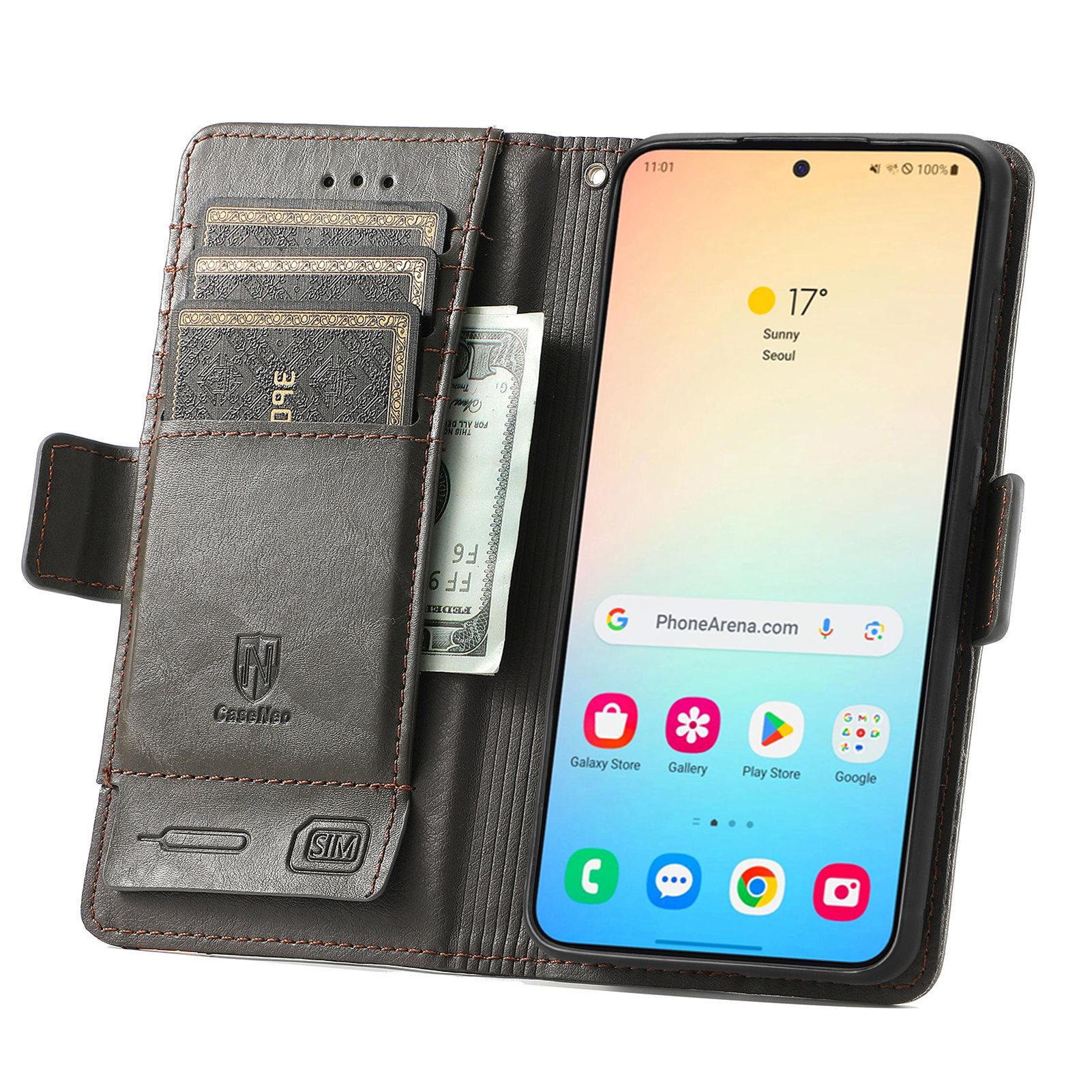 

For Samsung Galaxy S24 Phone Cases CASENEO PU Leather Cover Stand with RFID Blocking Wallet Grey