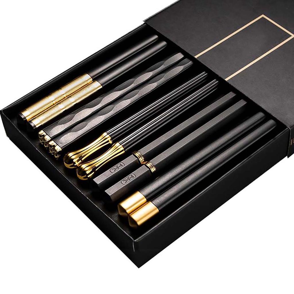 5 Pairs Christmas Chopsticks Food Grade Plastic + Alloy Food Stick Non-slip Reusable Chopsticks for Sushi Tableware