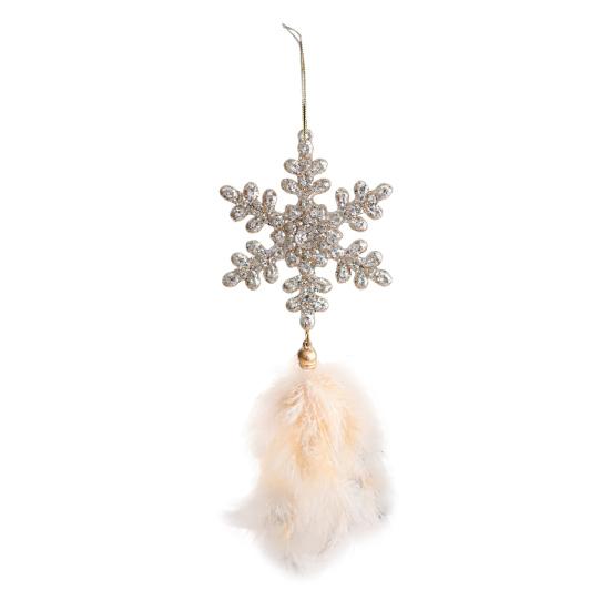 Christmas Tree Ornament Snowflake Plush Pendant Hanging Xmas Pendant with Feather Elements Sequins Bells Winter New Year Party Decor