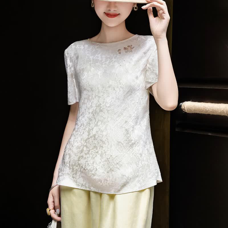 Lanseer Women s Jacquard Acetate T-shirt S грязно-белый