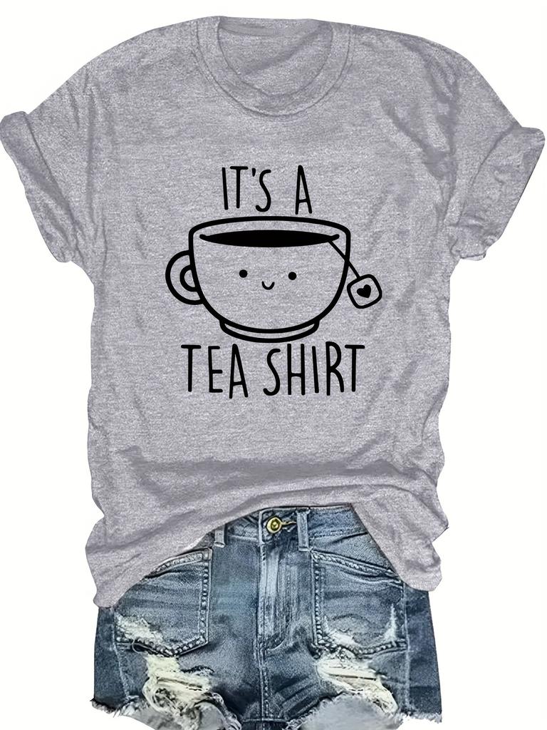 Short Sleeve Crown Letter Print Crew Neck T-Shirt for Spring & Summer Casual Women's Clothing