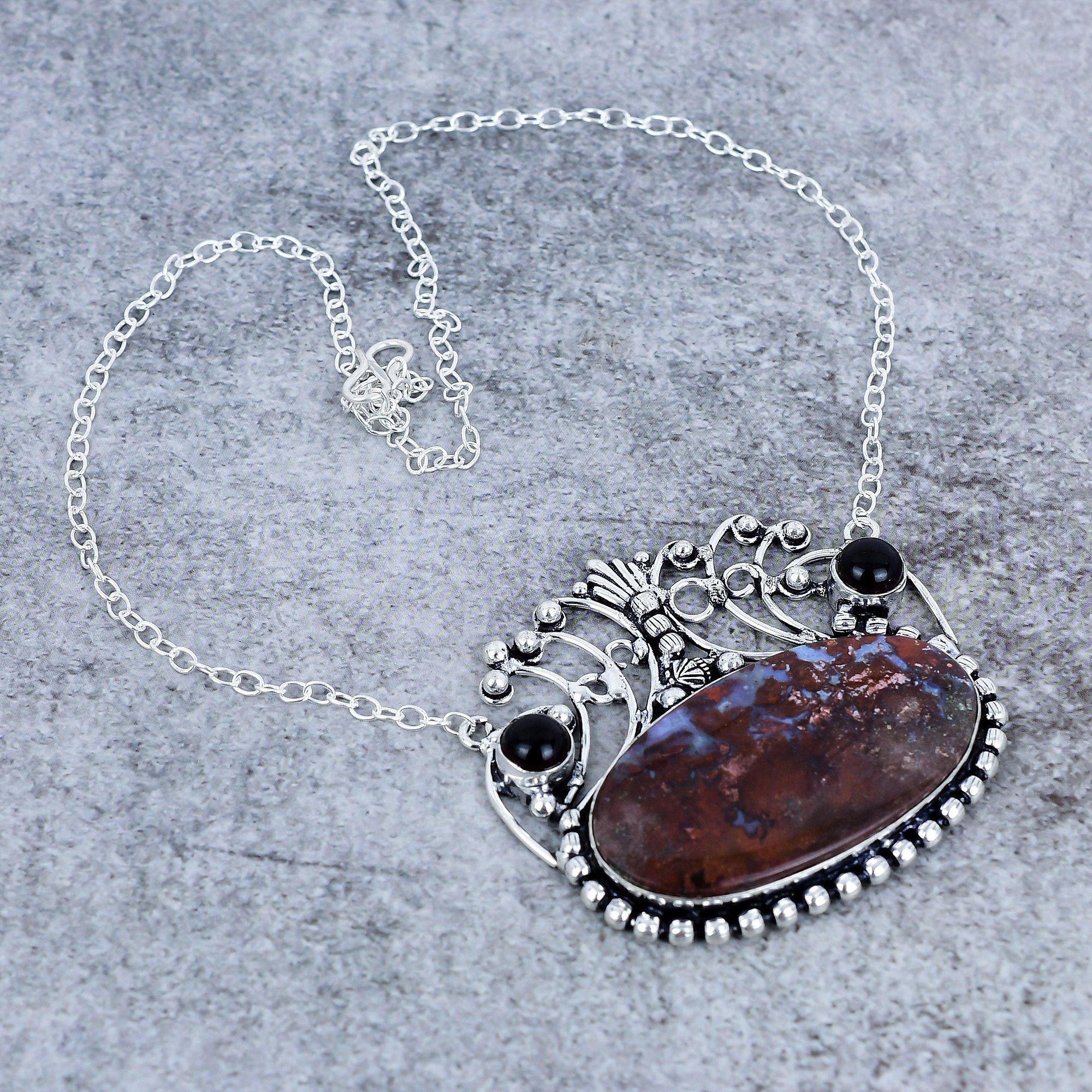 

Boulder Opal, Onyx Gemstone 925 Sterling Silver Jewelry Necklace 18 M-2765