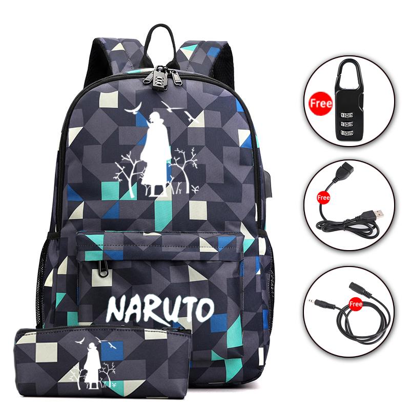 Sada 2 ks batohu Anime Naruto Cosplay batoh Akatsuki Sharingan Školní taška přes rameno pro teenagery Cestovní batoh na notebook