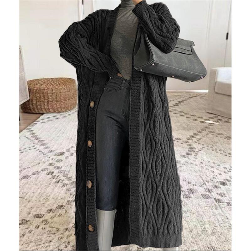 

Tooxika осень и зима новый ленивый стиль ретро длинный свободный вязаный кардиган куртка для женщин S чёрный