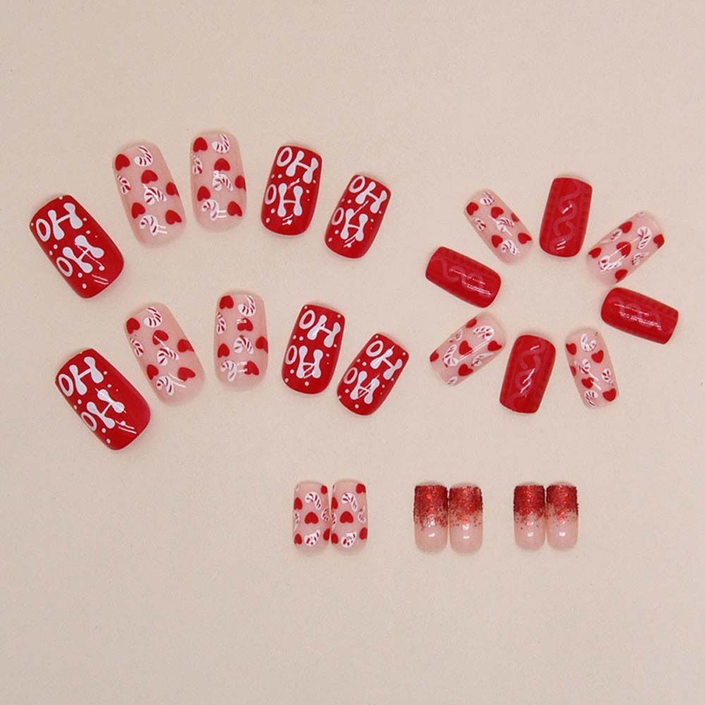 24Pcs/set DIY Nail Accessories Christmas Short False Nails Christmas Fake Nail Extension  Nail Salon