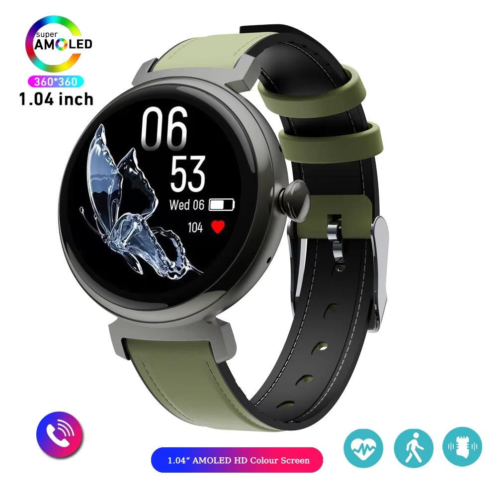 1,04-calowy ekran AMOLED Modny damski smartwatch Ekran zawsze włączony Połączenia Bluetooth Smartwatch Metalowa obudowa Zegarek z małym ekranem