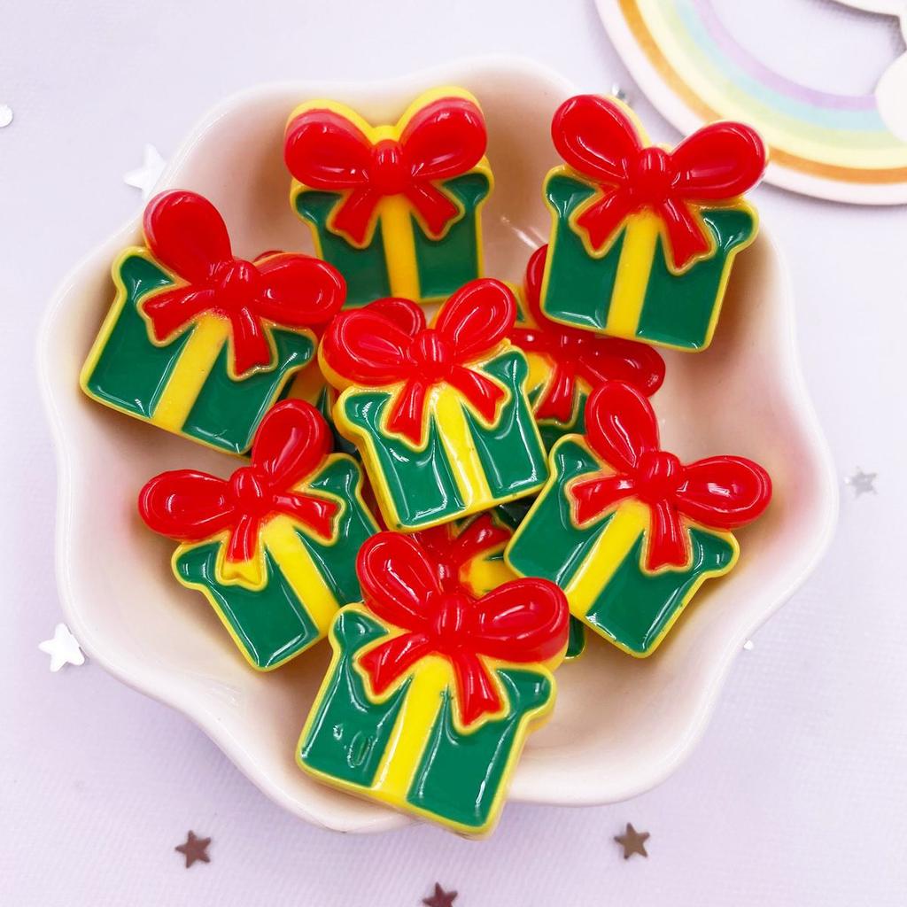 Resin Kawaii Colorful Santa Christmas Tree Snowman Gingerbread Man Flat Back Cartoon Figurines 10PCS Scrapbooks DIY Decor Crafts