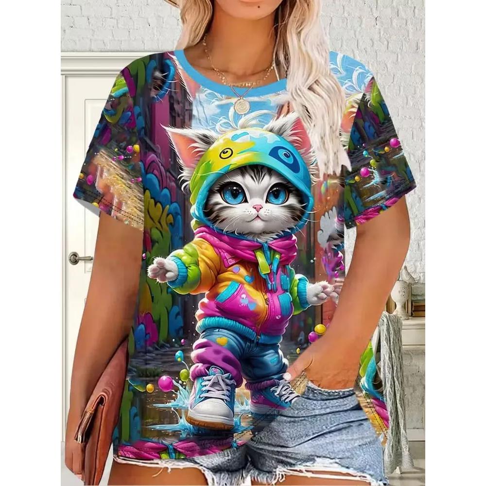 Daily Breathable Animal Print Top Women's Versatile Short-sleeved Fashion Loose T-shirt Comfortable T-Shirts Women’s