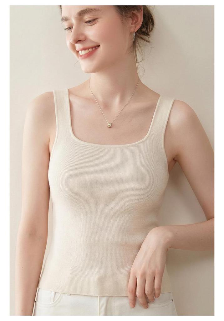 Women's French Retro Wool Knit Square Neck Sleeveless Vest Camisole