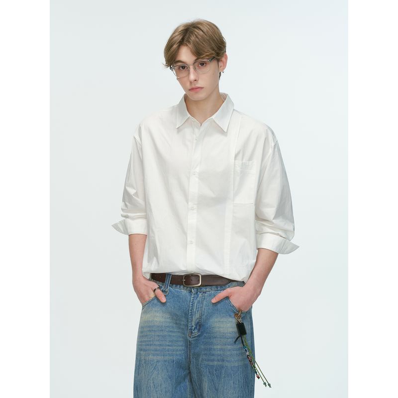 Dream made American cleanfit Normcore White Shirt Men's Spring and Autumn Casual Inner Work Clothing Shirt