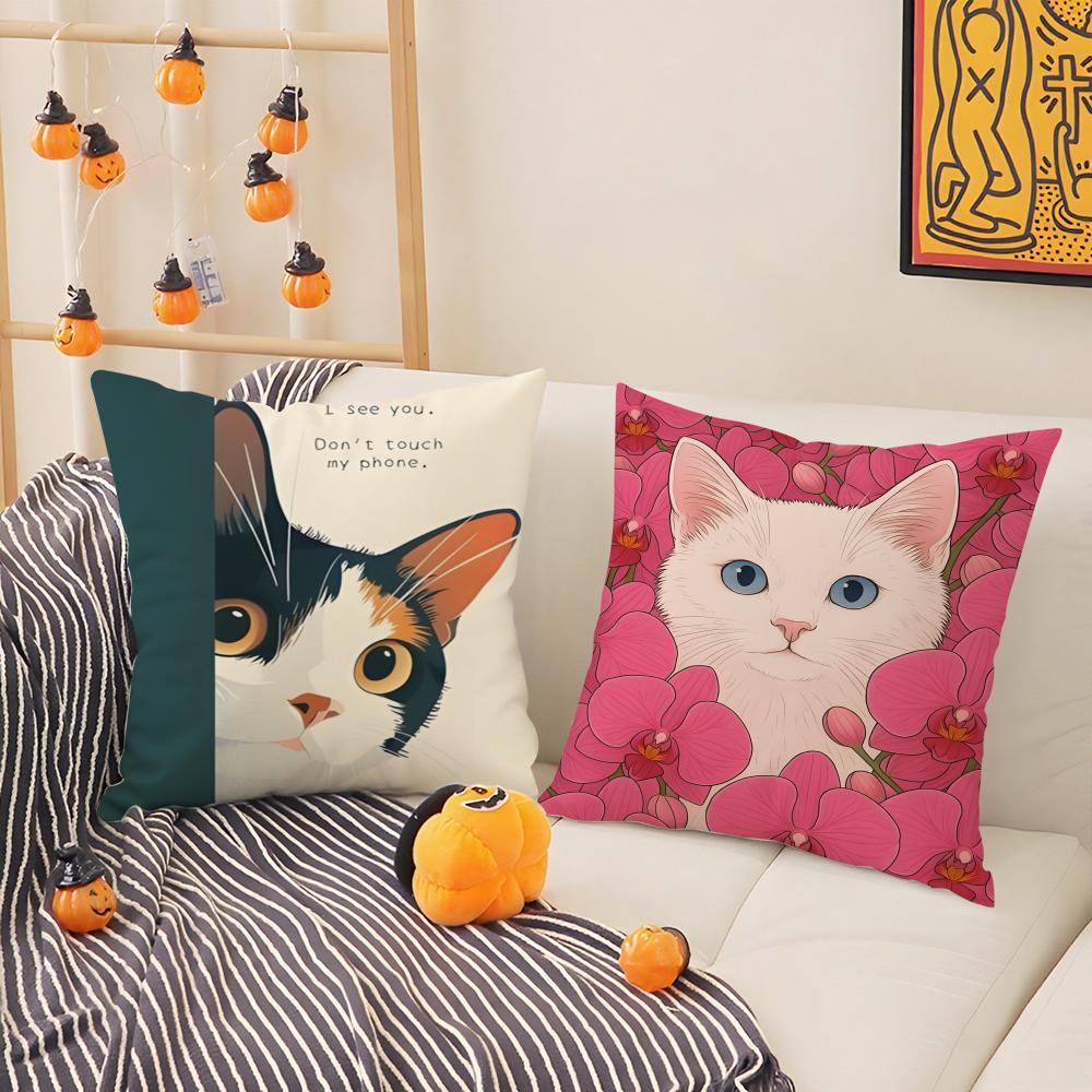 Funny Cute Cat Peeking Out 2 Pillow Case Natural Linen Pillow Case Double-Sided Decor Sofa Pillowcase Home Decor