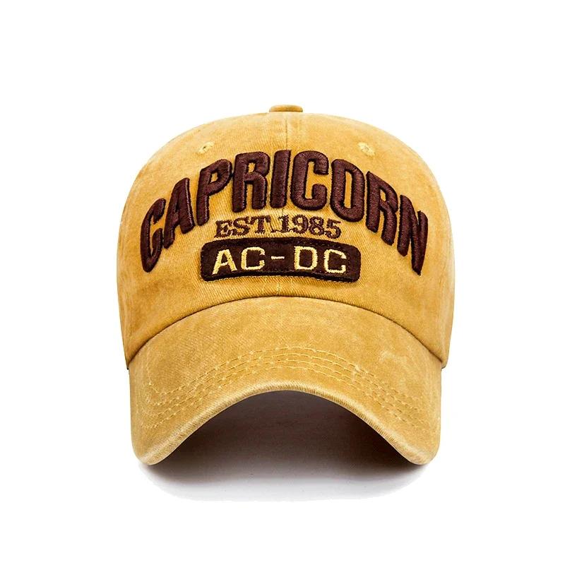 New Unisex Washed Distressed 'CAPRICORN' Alphabet 3D Embroidery Soft Top Baseball Cap Fashion Men Women Outdoor Casual Sport Cap