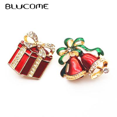 Spilla di Natale con campanelle rosse a forma di scatola per donne, bambini, maglioni, borse