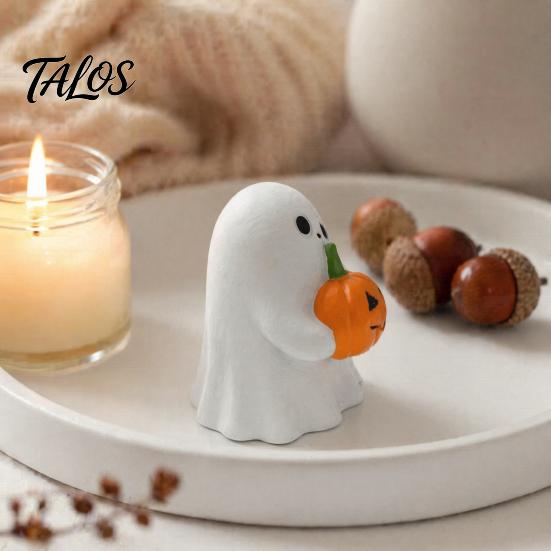 Cute Halloween Table Topper Ghost Pumpkin Ornaments, Resin Smiling Desktop Decorations for Home Delicate Craft Office Party Decor, Healing Miniature