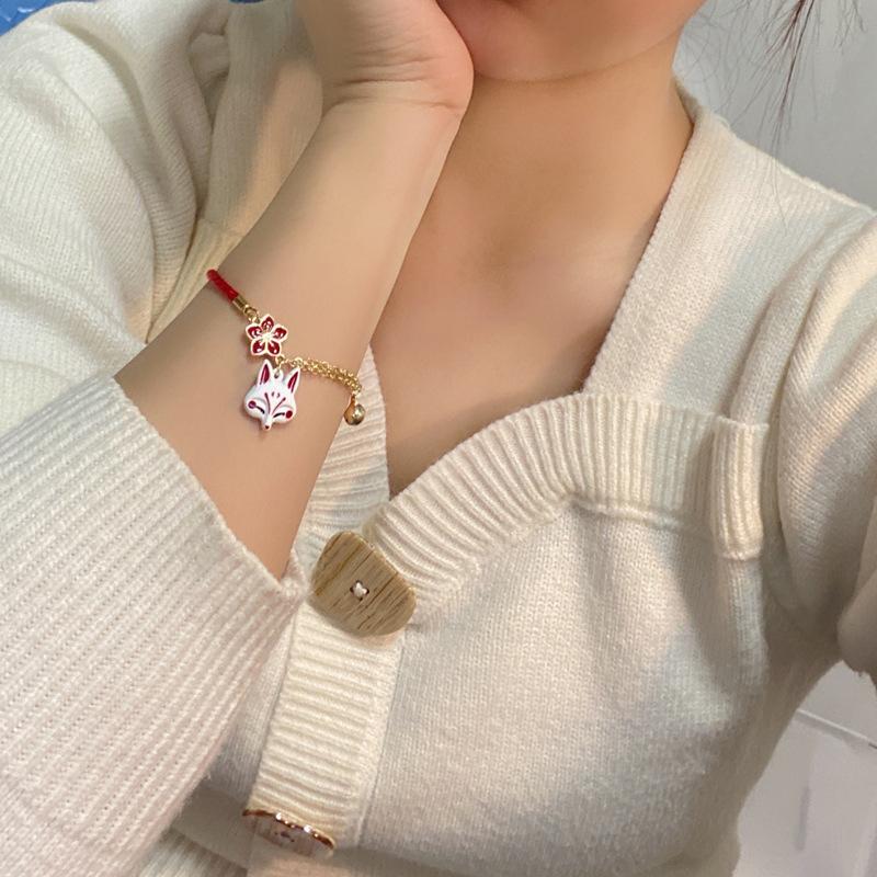 Fashion Flower Cartoon Animal Bracelet With Bell Women Cute Fox Vintage Jewelry Lucky Rope Bracelet For Family Lovers Gift