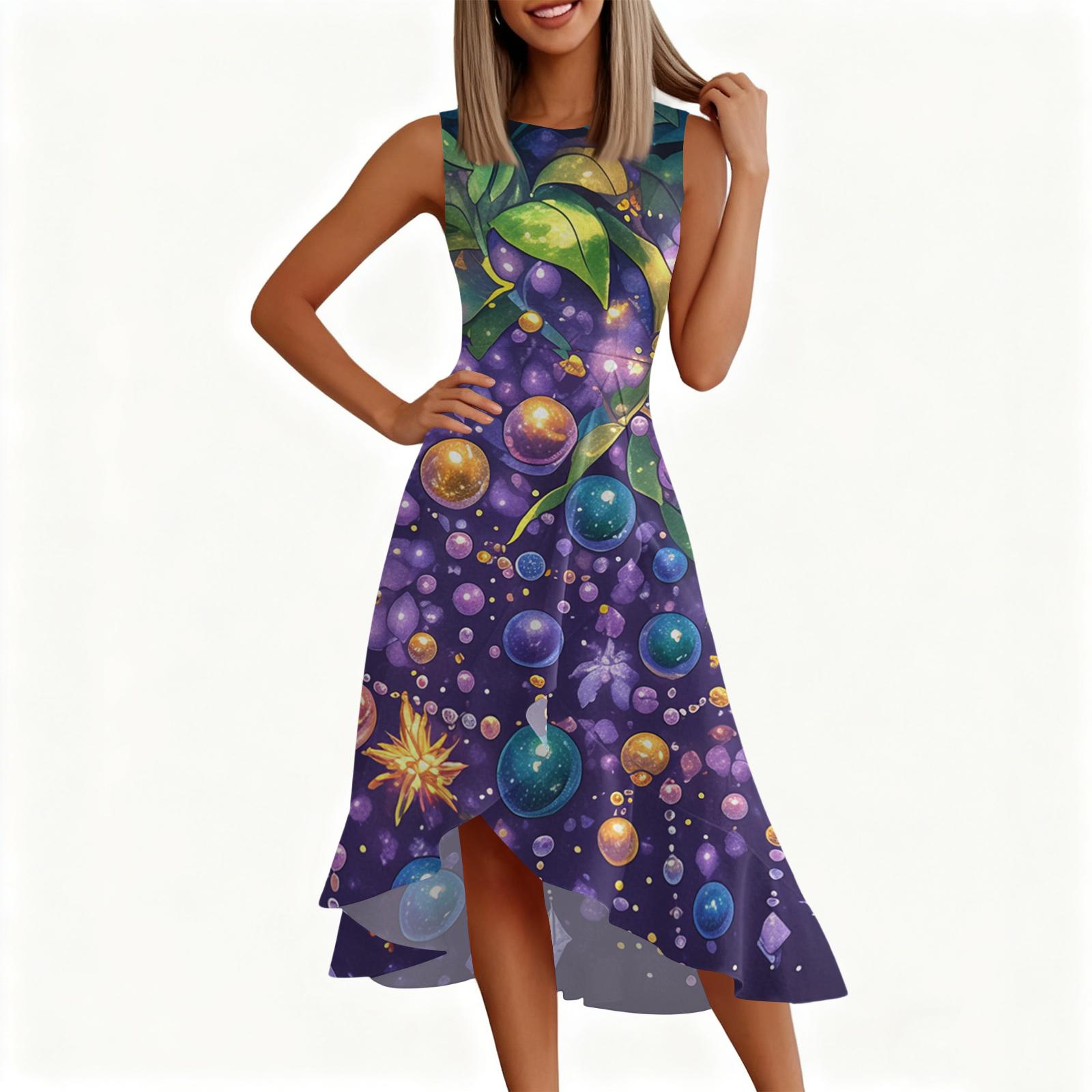 

Женское модное повседневное платье без рукавов с круглым вырезом, принтом, оборками и молнией M