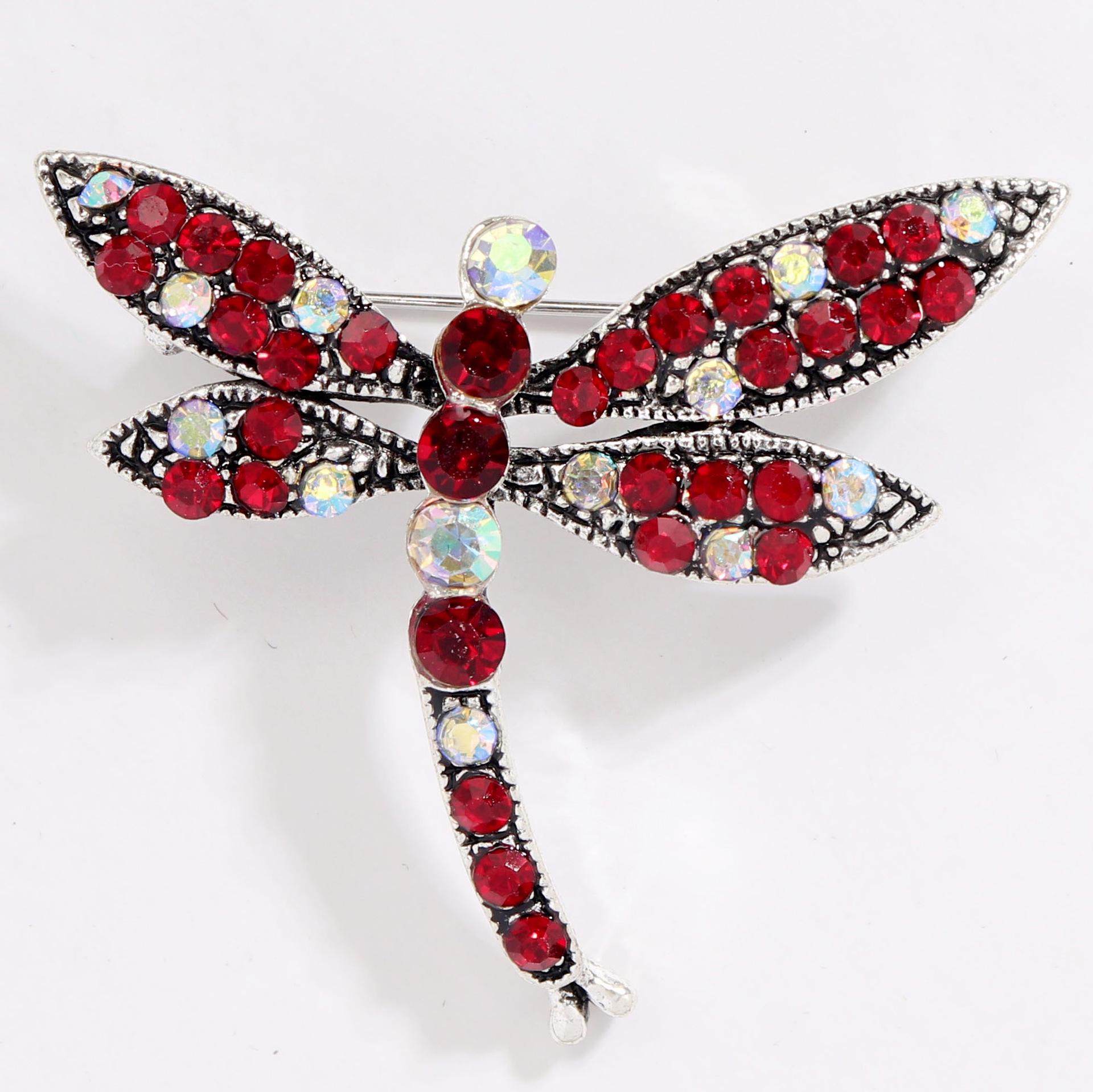 Ретро брошь Стрекоза и Пчела со стразами и кристальными акцентами