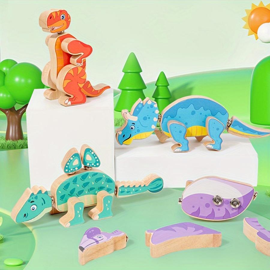 Fun and Interactive Wooden Dinosaur Building Blocks Toy,Detachable DIY Building Blocks for Ages 6/12, Multiplayer Play, Hand-Eye Coordination Skills